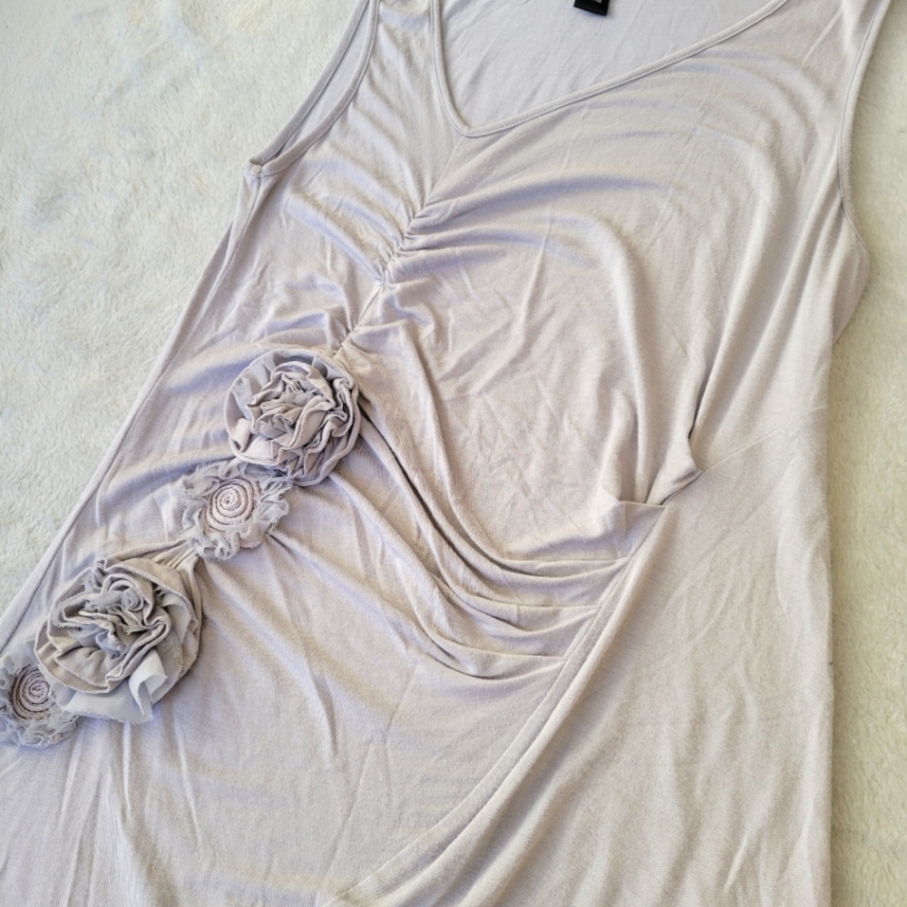 Cinched Asym Tank Fabric Roses Pleated Cable Gauge